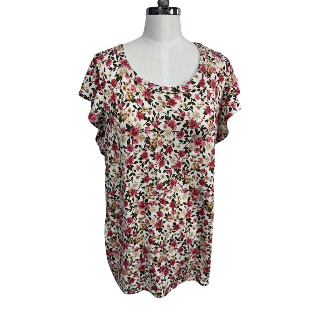 Twenty Second Floral Flutter Sleeve USA Cottagecore Boho Top Women's Large New